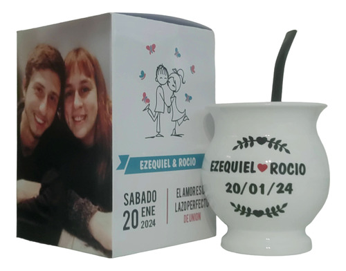 Mate Personalizado Con Caja Y Bombilla Casamiento X 30