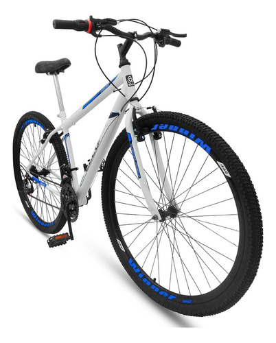 Mountain bike Ello Bike Velox aro 26 21v freios v-brakes câmbios Ltx cor branco/azul com descanso lateral