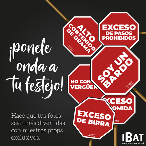 Props Fiesta Carteles Exceso Octógonos Rojo - Kit Imprimible