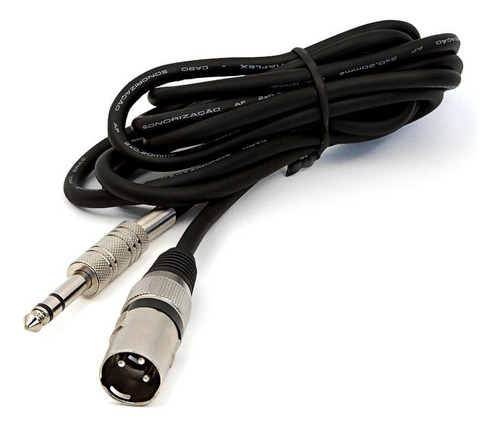 Cabo P10 Para Xlr Macho Preto Estereo - 2 Metros