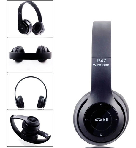 Fone Bluetooth Wireless Micro Sd Card P2 Mp3 Aux Fm Celular Cor Preto