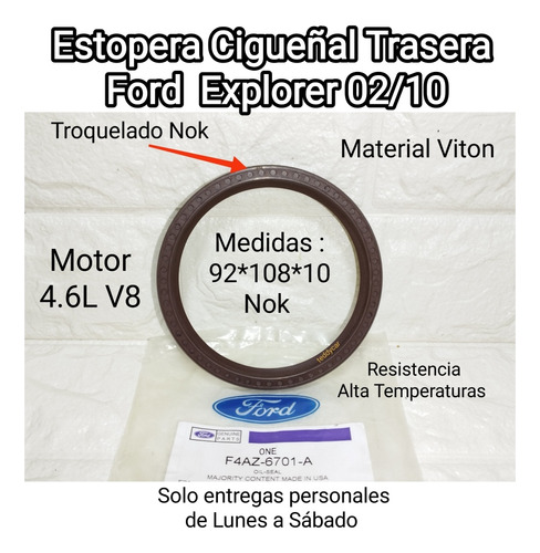 Estopera Cigueñal Trasera  92x108x10  Ford Explorer 02/10 