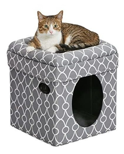 Cat Cube Cozy Cat House / Cat Condo En Moda Grey Geo Print 1