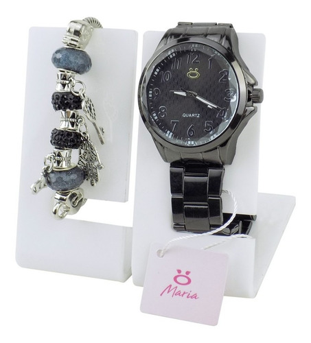 Relógio Feminino Aço Maria Analógico + Pulseira Rma115