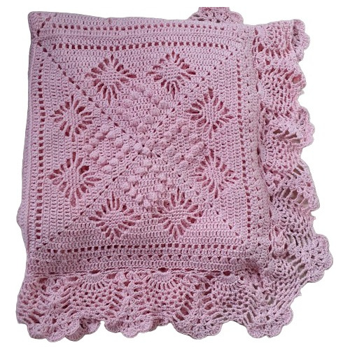 Pañoleta - Mantita De Hilo Color Rosa Bebe Tejido Crochet