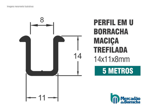 Borracha Perfil U Epdm Para Acabamento 14x11x8mm - 5 Metros