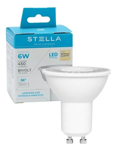 Kit 6x Lâmpada Led Dicroica 6w Stella Gu10 2700k Sth8535/27 Cor da luz Branco-quente 110V/220V