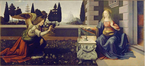 Lienzo Tela Canvas Anunciación Leonardo Da Vinci 1480 42x90