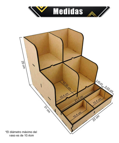 Imagen 3 de 8 de Organizador De Vasos Cafetería Oficina Mdf Corte Laser