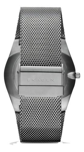 Reloj pulsera Skagen Melbye con correa de acero inoxidable color plateado - fondo charcoal