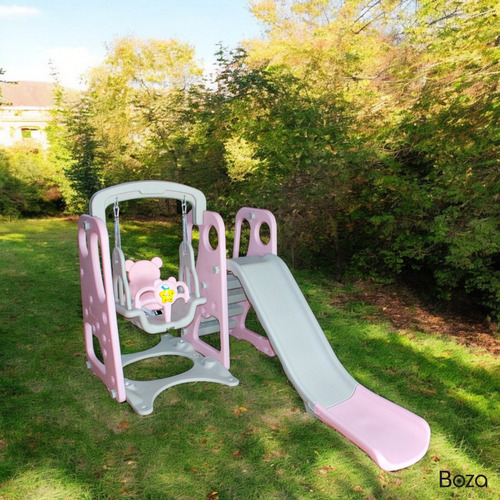 Centro De Diversión Infantil Resbaladilla Columpio Canasta Color Rosa