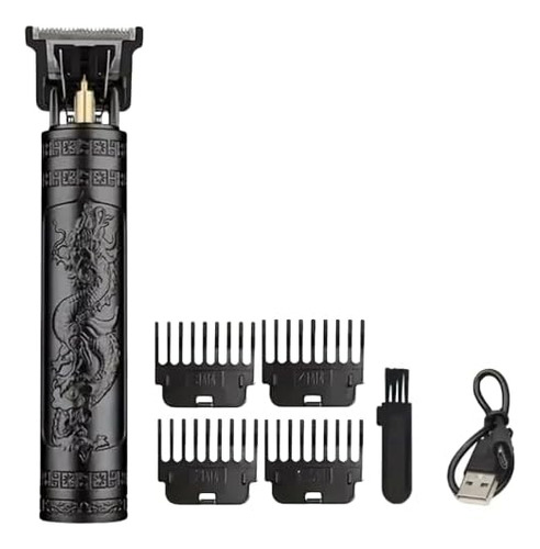 Maquina De Afeitar Inalambrica Eléctrica Recargable Para Barba Cortadora Cabello Ceja Trimmer Metal Dragon Afeitadora Vintage Color Negro