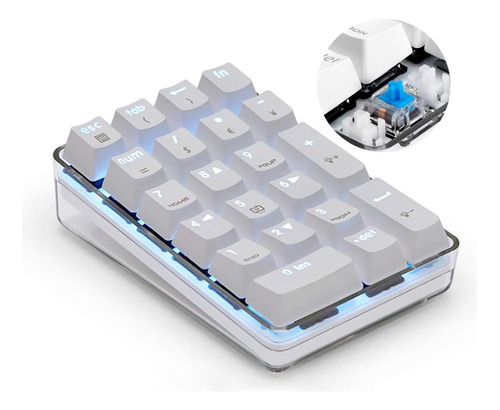 Mini Teclado Portatil Blanco Numpad Retroiluminado Led