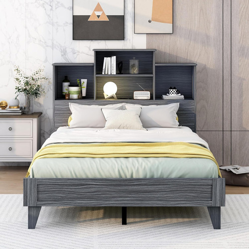 Base De Cama De Plataforma De Tamaño Matrimonial Con Cabecer