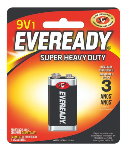 Pila Zinc Carbon Eveready 9v Bateria Super Heavy Duty 1222
