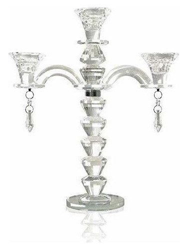 Allgala Candelabro De Cristal De 3 Brazos, Candelabro Cónic