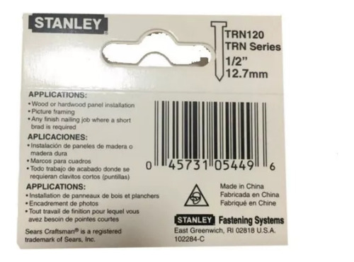 Clavo Stanley 1/2 Para Engrapadora Tr200 Caja 500 Pzas