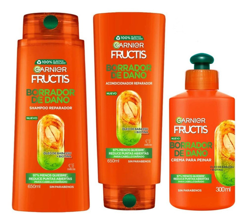 Garnier Fructis Borrador De Daño Shampoo + Acondicio + Crema