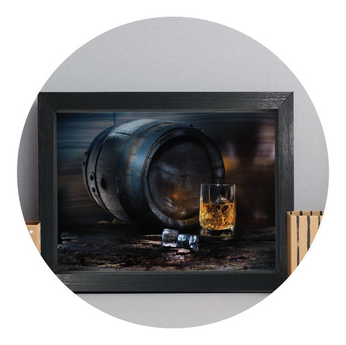 Quadro Decorativo Bebida Bar Whisky 22x32cm Moldura Preta Cor -