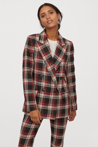 Blazer Chaqueta Traje A Cuadros Rojo, Negro, Crema H&m T. 10 (Usado)