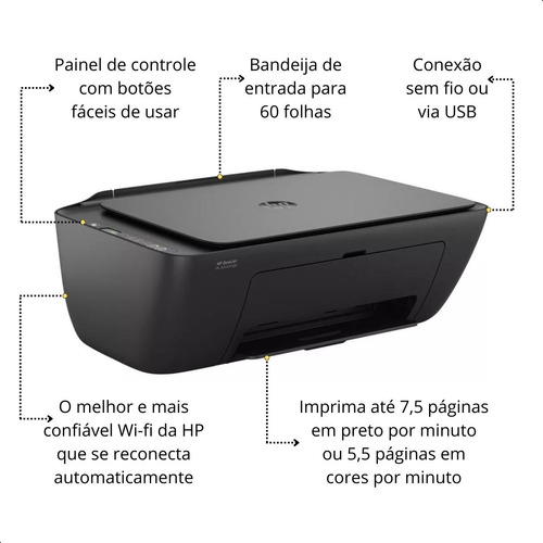 Impressora Hp Multifuncional 3 Em 1 Jato Tinta Wifi Scanner
