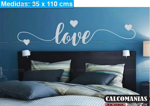 Vinil Decorativo Love Cabezera +10 Corazones 5x5cm Oferta