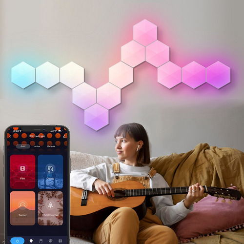 Lâmpada Hexagonal Rgb Smart Light Board, Parede De Atmosfera
