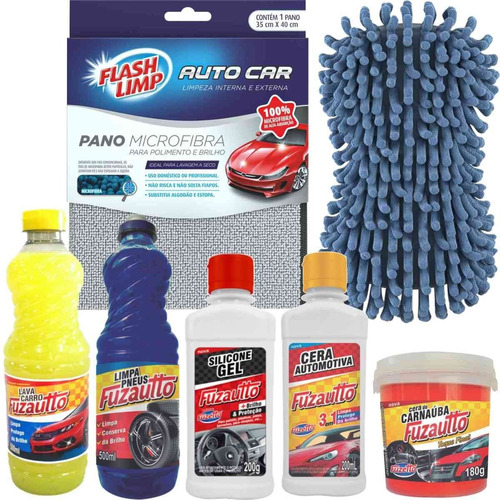 Kit Limpeza Carro Moto Automotiva Silicone Shampoo Pretinho