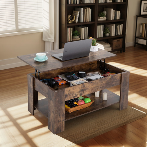 Fdw Mesa Auxiliar Mesa De Centro De Madera Con Compartimento