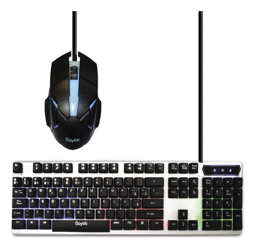 Kit Teclado Y Mouse M-350 Gamer Buytiti Rgb Español Mouse Negro Teclado Blanco