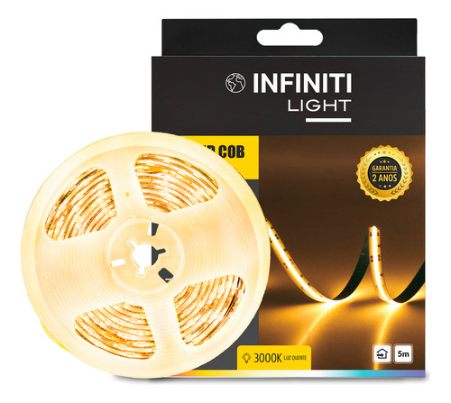 Fita Led Cob 10w/m 320 Leds/m 5m 8mm Alto Brilho Perfil Luz Branco-quente