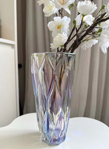 Florero De Vidrio Con Óvalos Tornasolado Aretemia
