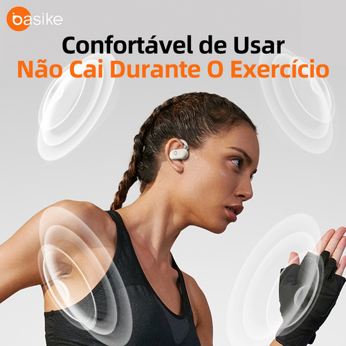 Fone De Ouvido Basike Sem Fio Bluetooth 5.4 Sport Corrida Ows Waterproof Prova D'água Com Gan 30 Horas De Duração Ba-Fon158 Cor Preto