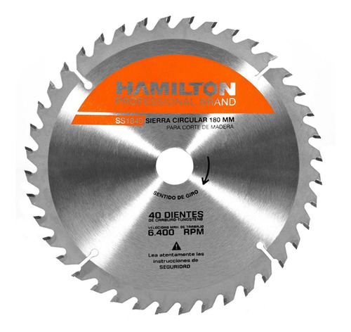 Disco Sierra Circular 40 Dientes 180mm 71/4 Hamilton Ss1840