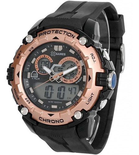 Reloj X-games para hombre Anadigi Xmppa274 Bxpx, color de fondo negro y rosa, color positivo