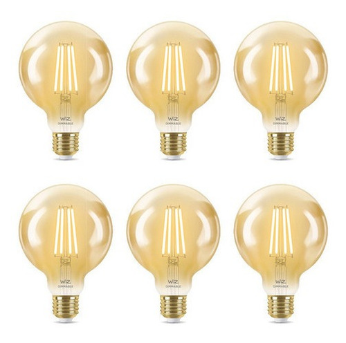 Imagen 1 de 9 de Foco Led Inteligente Wifi Wiz Filamento Globo 6.9w X6 Uds