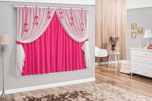 Cortina Quarto Meninas Catarina 2,00 X1,70 Com Apliques Pink