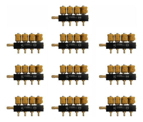 Riel De Inyectores De Gas Lp Gnv 3 Ohm 4 Cil. X 10 Unidades