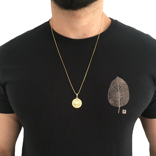 Colar Divino Espírito Santo Medalha Redonda Folheado A Ouro Cor Dourado