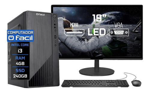 Imagem 1 de 5 de Computador Completo Fácil Intel I3 04 Gb Ddr3 Ssd 240gb