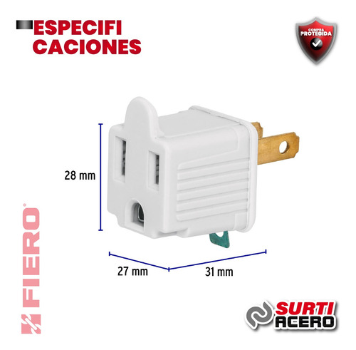 Adaptador 3 A 2 Blanco, Volteck, 2 Pieza