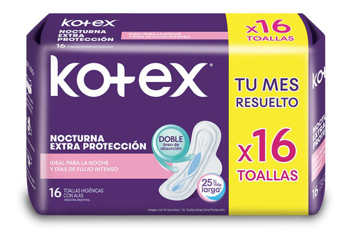 Kotex Nocturna Toallas Femeninas Con Alas 16 Unidades