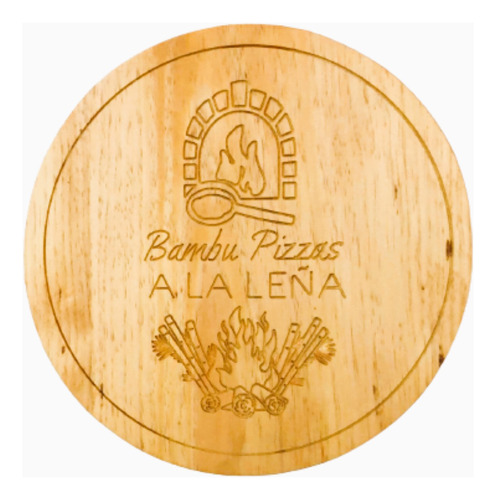 Tabla Plato De Madera Pizza 30cm Con Grabado De Tu Logo 2pza