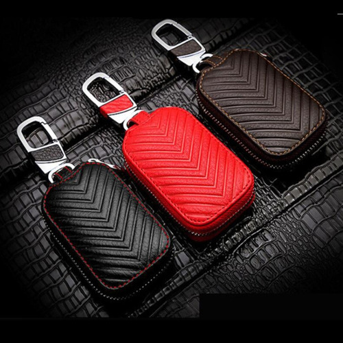Bolsa De Cuero For Llaves De Coche Multifuncional Roja Con