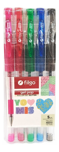 Boligrafo Lapicera Gel Roller Glitter Filgo Por 5 Colores 