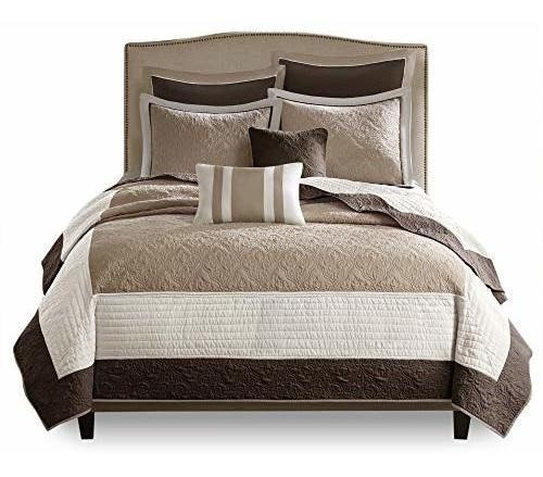 Edredon Tamaño Queen Color Beige Con Fundas De Almohada 7pz