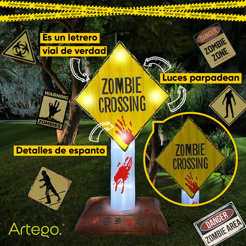 Inflable De Casa Para Exteriores Decoración Muñeco Navidad Halloween Letrero Vial Zombie De 1.85m De Alto Con Luces Led Que Parpadean Decoración Día De Muertos Artego