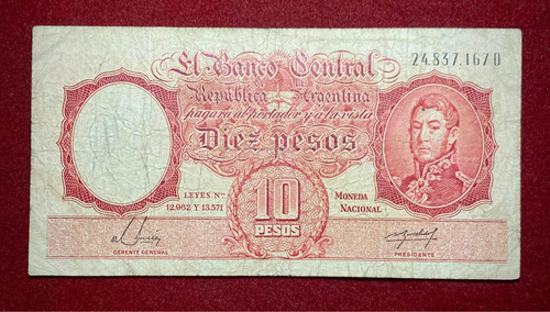 Billete 10 Pesos Moneda Nacional 1955 Bottero 1950 Oferta