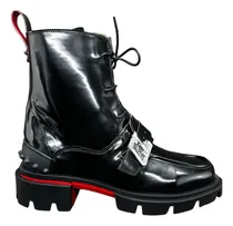 Comprar Tenis   Christian Louboutin Botas Atadas, Piel De Vaca, Zapatos De Suela Roja Negra, Parte Superior