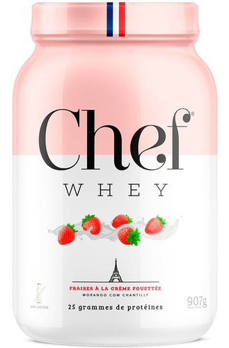 Suplemento Em Pó Chef Whey Proteínas Sabor Morango Com Chantilly Em Pote De 907ml